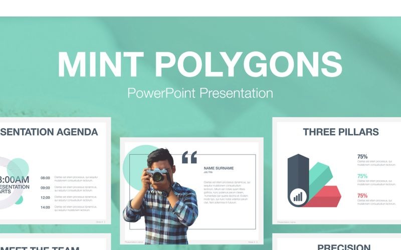 Mint Polygons PowerPoint template PowerPoint Template