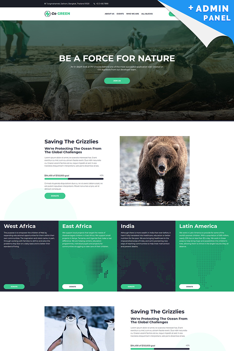 Landing Page Template namens "Go Green - Charity" #94870