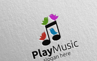 Music with Note and Bird Concept 53 Logo Template