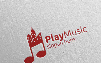 Music with Note and House Concept 37 Logo Template