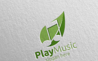 Music with Note and Leaf Concept 36 Logo Template