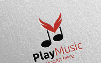 Music with Note and Wing Concept 39 Logo Template