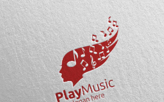 Music with Note, Face, Hair Concept 30 Logo Template