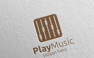 Recording Studio Music with Play Concept 45 Logo Template