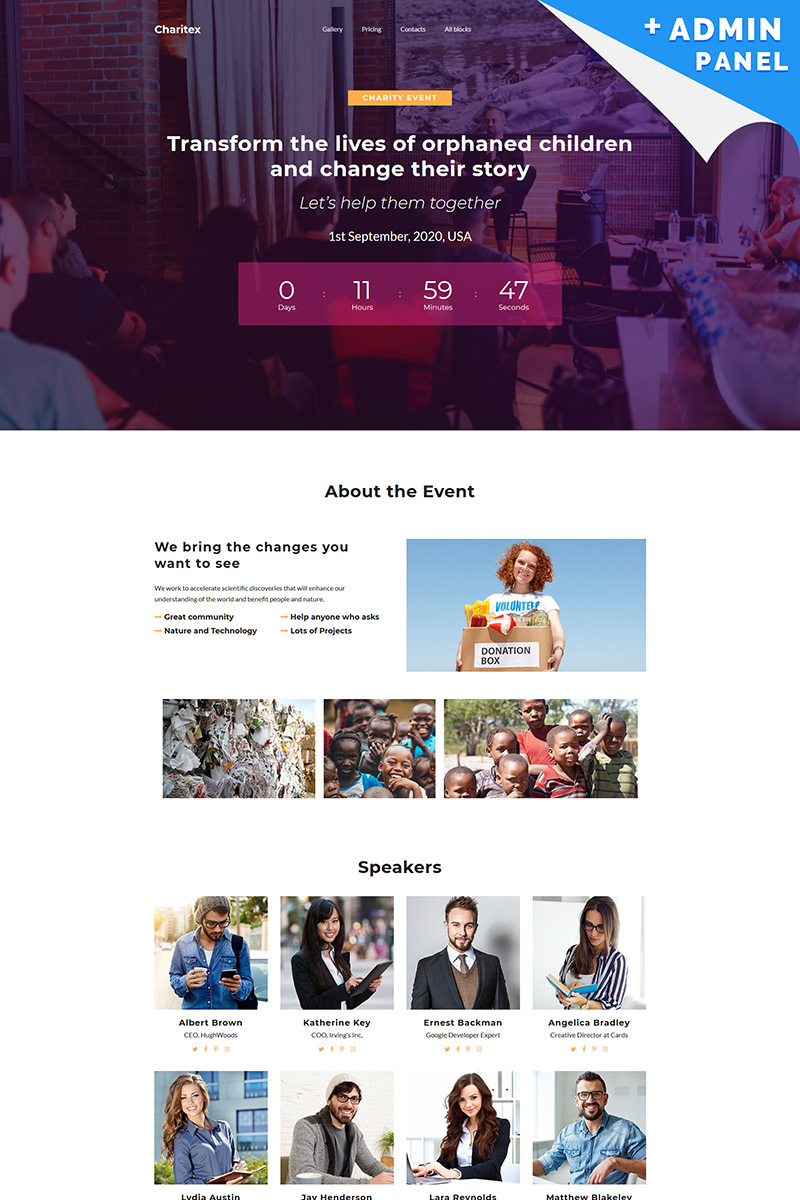 Responsywny szablon Landing Page Charitex - Event Planner #94871