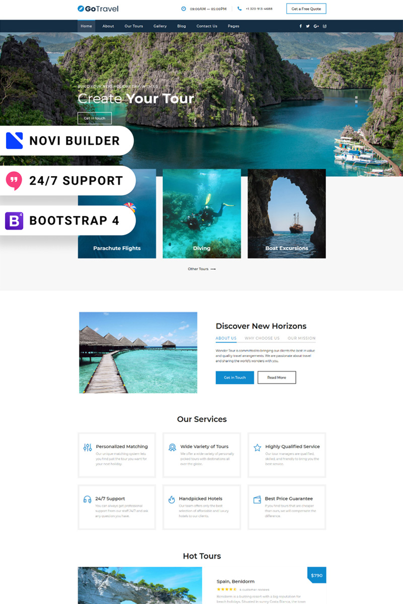 Responzivní Šablona webových stránek "GoTravel - Novi Builder Online Tour Agency" #94866 - screenshot