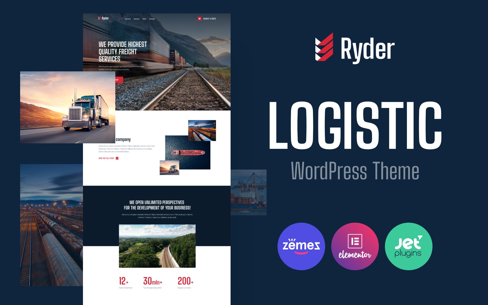 "Ryder - Logistic Website Design for Moving Companies" 响应式WordPress模板 #94816