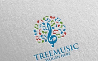 Tree Music with Note and Tree Concept 51 Logo Template