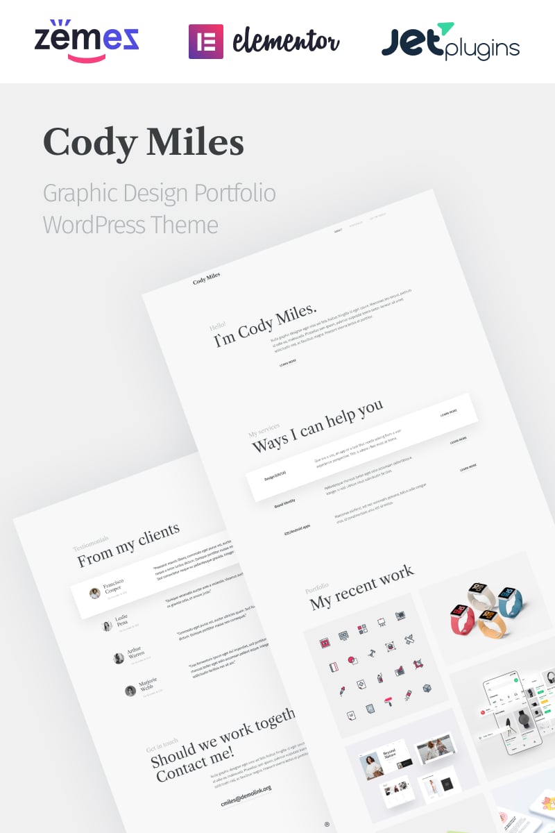 Modello WordPress Responsive #94970 "Codi Miles - Graphic Design Portfolio Websites to Grow Your Business"