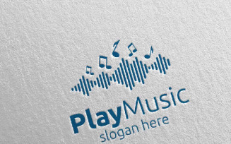 Music with Note and Play Concept 65 Logo Template