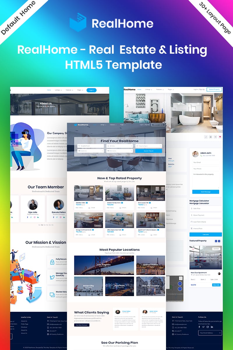 Website Vorlage namens "RealHome - Listing & Real Estate HTML5 Bootstrap" #95094 - Screenshot