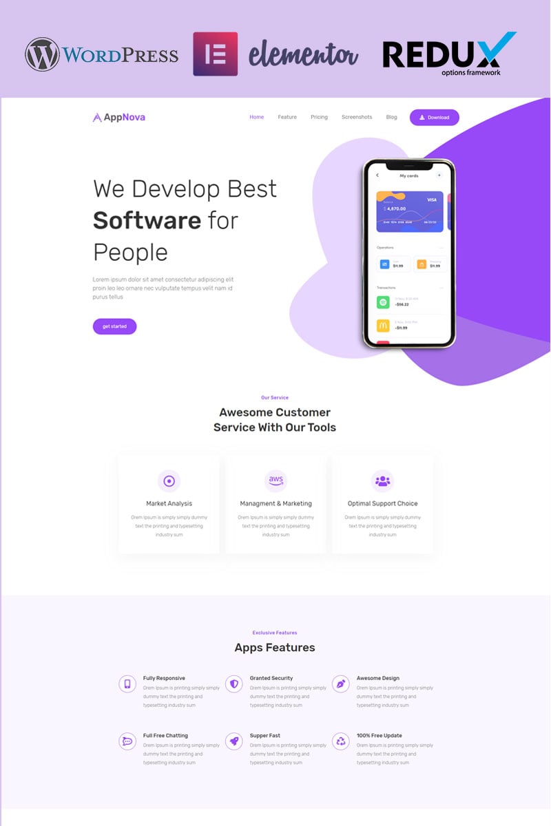 Appnova - App Landing WordPress Theme - screenshot