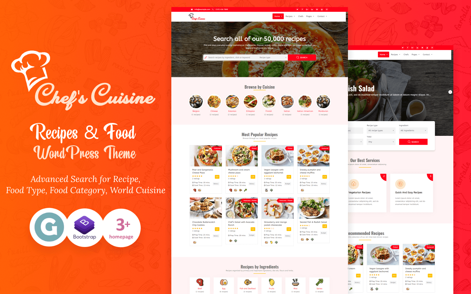 "Chef's Cuisine - Responsive Recipe" - адаптивний WordPress шаблон №95170