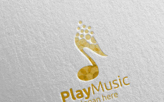 Music with Note and Play Concept 69 Logo Template