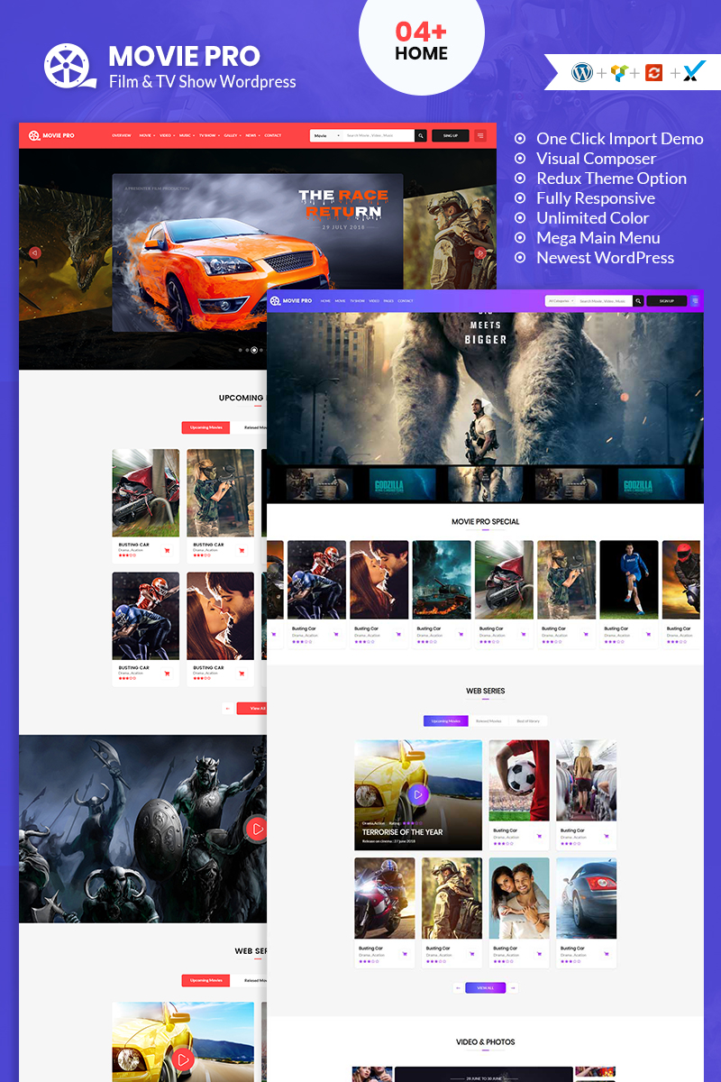 "Movie Pro Film, Video and TV Show" - адаптивний WordPress шаблон №95294 - скріншот