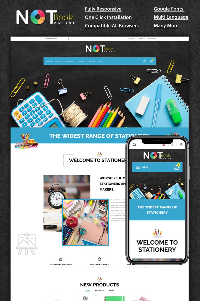 "Notebook Stationery Store" thème OpenCart adaptatif #95290 - screenshot