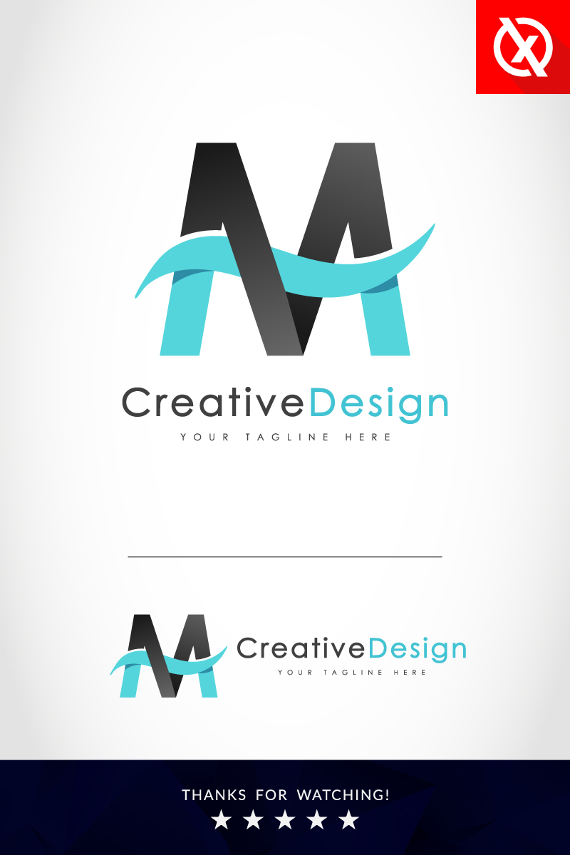 Creative M Letter Blue Wave Design Logo Template - screenshot