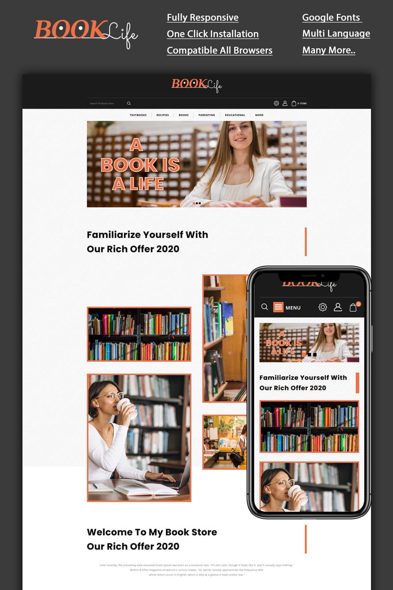 "Booklife - Book Store" Responsive OpenCart Template №95557 - screenshot