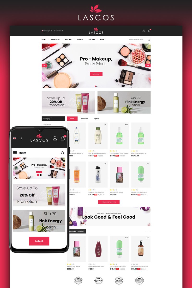 "Lascos - Beauty Store" thème OpenCart #95503 - screenshot