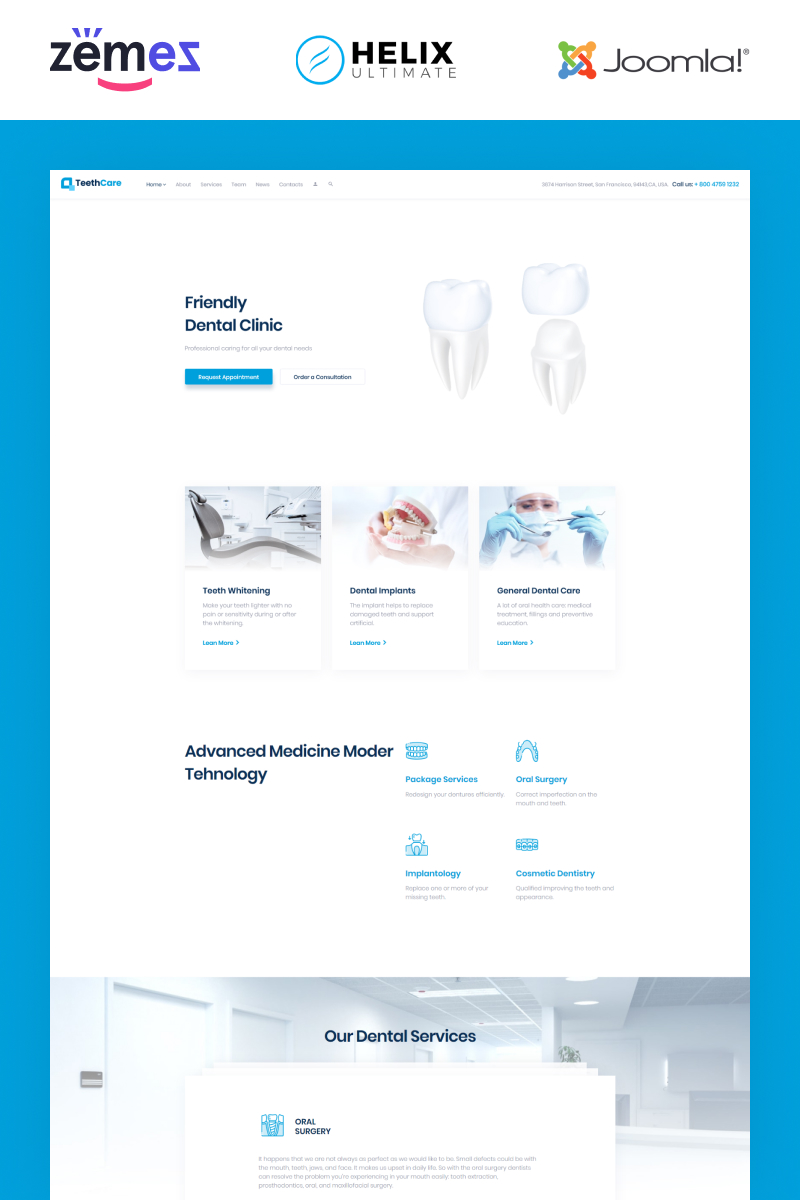 Responsive TeethCare - Dental Responsive Clean Joomla #95586