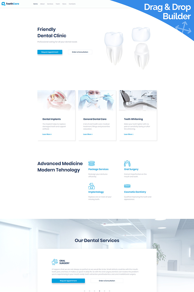 Reszponzív TeethCare - Dentistry Classic Moto CMS 3 sablon 95506