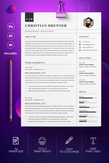 Template #95668 Clean Resume Webdesign Template - Logo template Preview