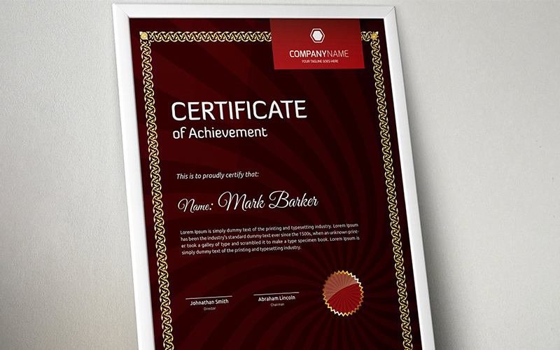 Elegant Red with Gold Frame Certificate Template