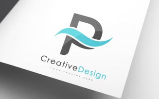 Creative Brand P Letter Blue Wave Logo