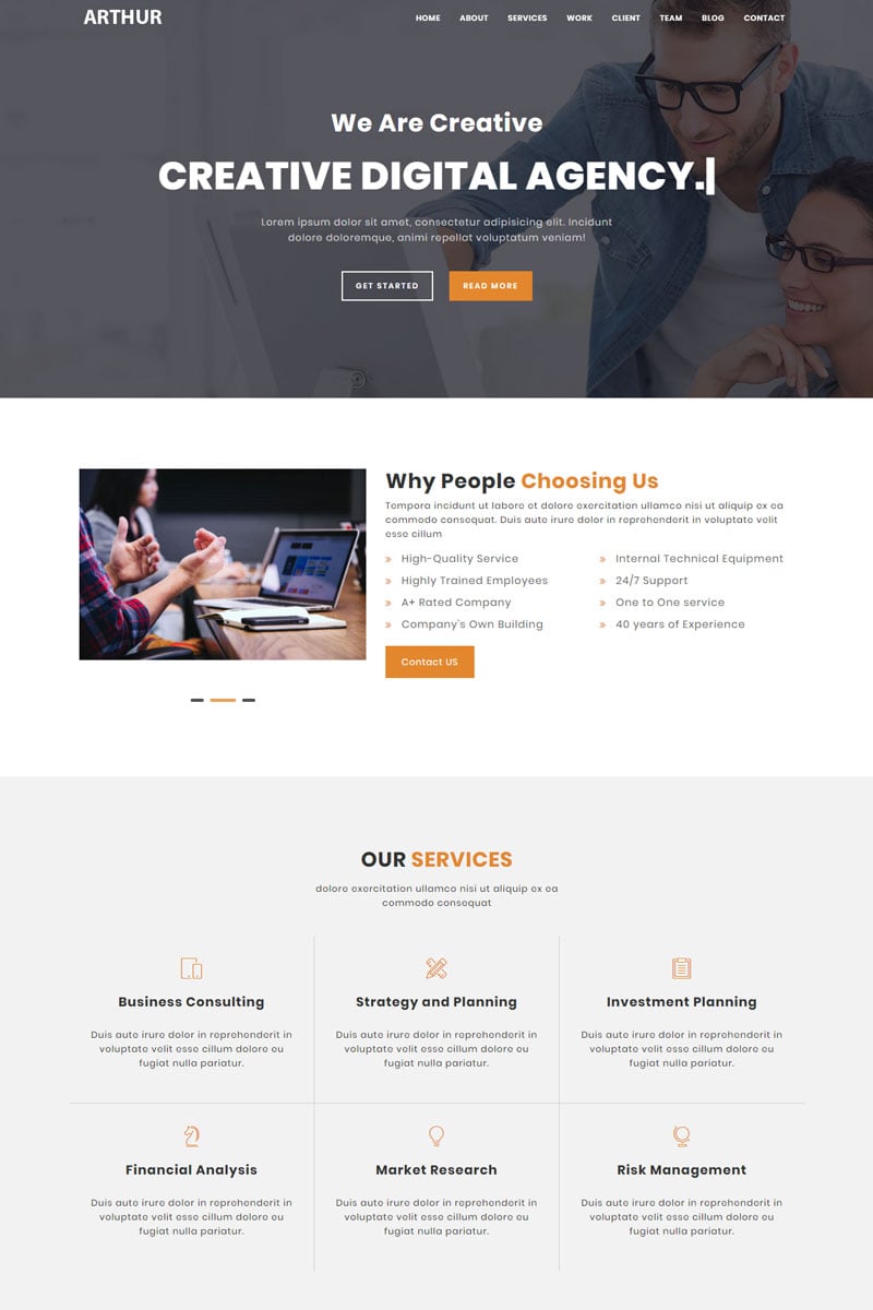 Landing Page Template namens "Arthur - Multipurpose HTML" #95790 - Screenshot