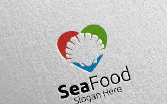Love Scallops Seafood for Restaurant or Cafe 85 Logo Template