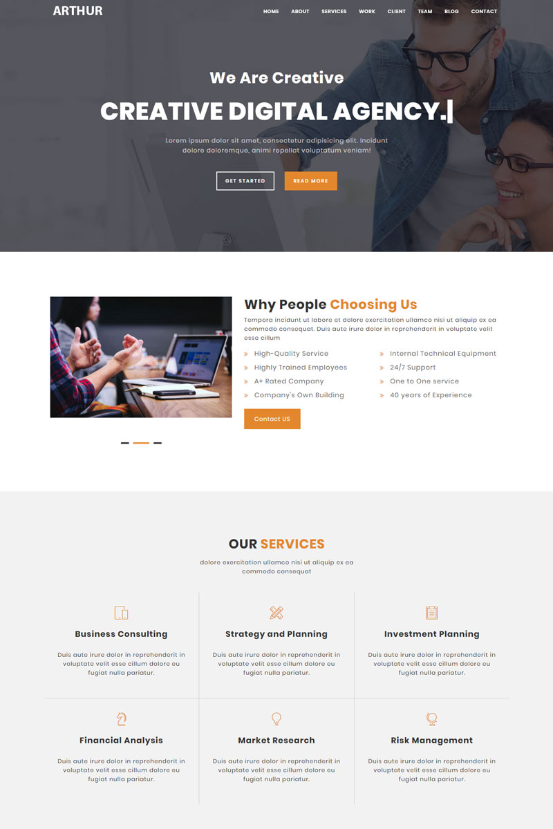 Responsivt Arthur - Multipurpose HTML Landing Page-mall #95790 - skärmbild