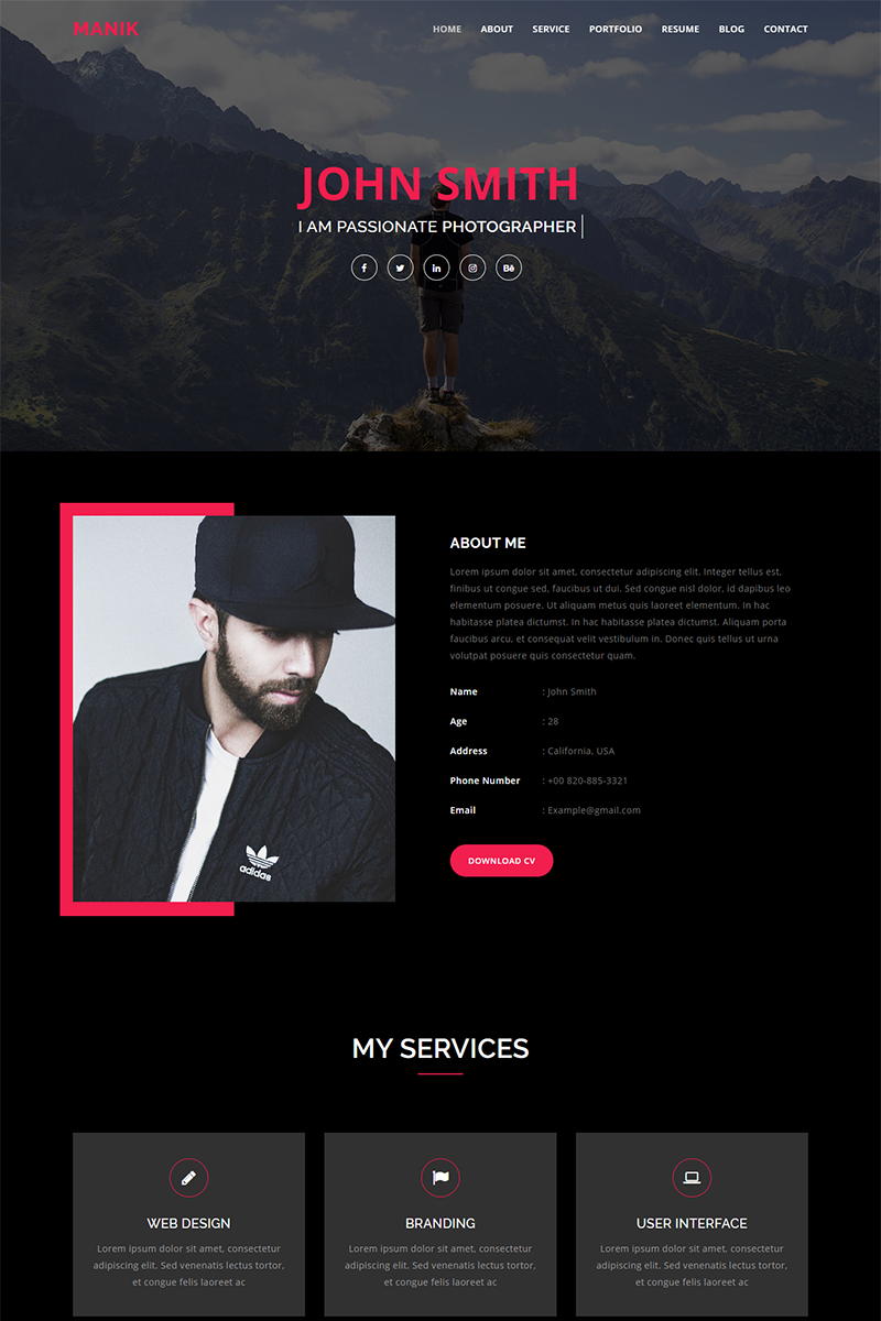 Manik Minimal Portfolio HTML Landing Page Template