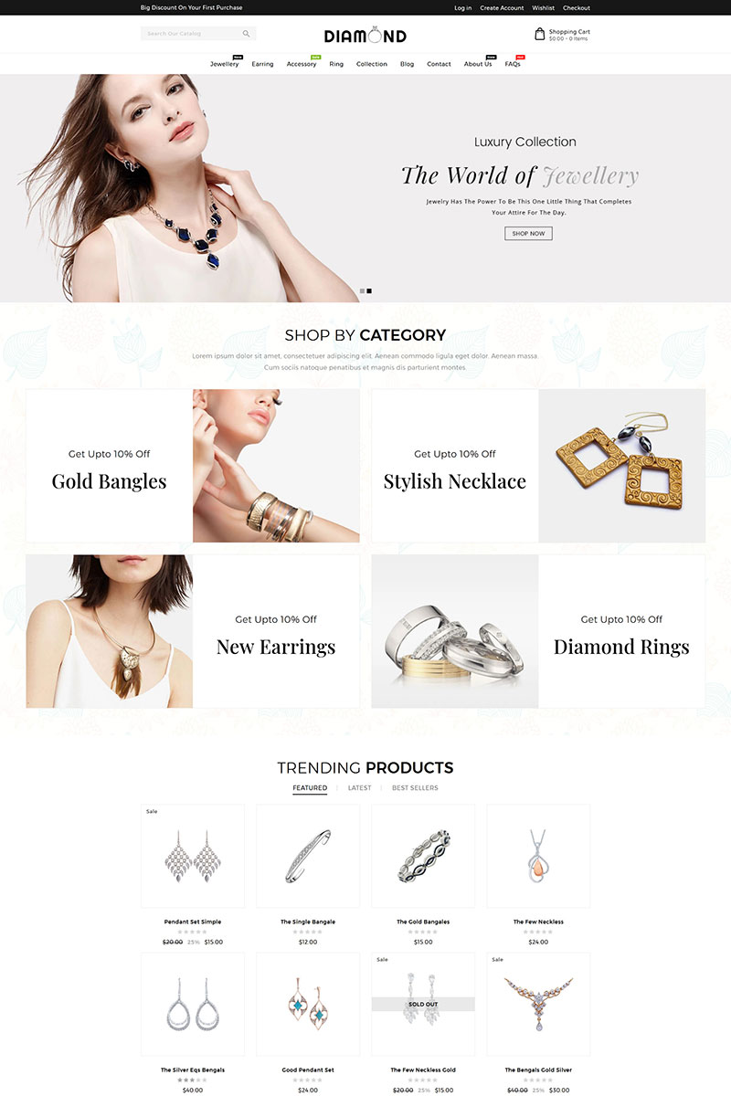 "Diamond Jewellery" - адаптивний Shopify шаблон №95803 - скріншот