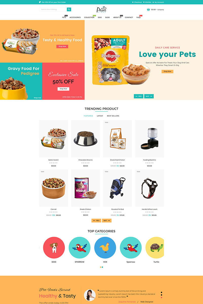 Reszponzív Paws Pet Store Shopify sablon 95851