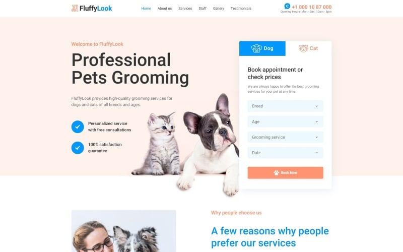 FluffyLook - Pet Grooming Clean Landing Page Template