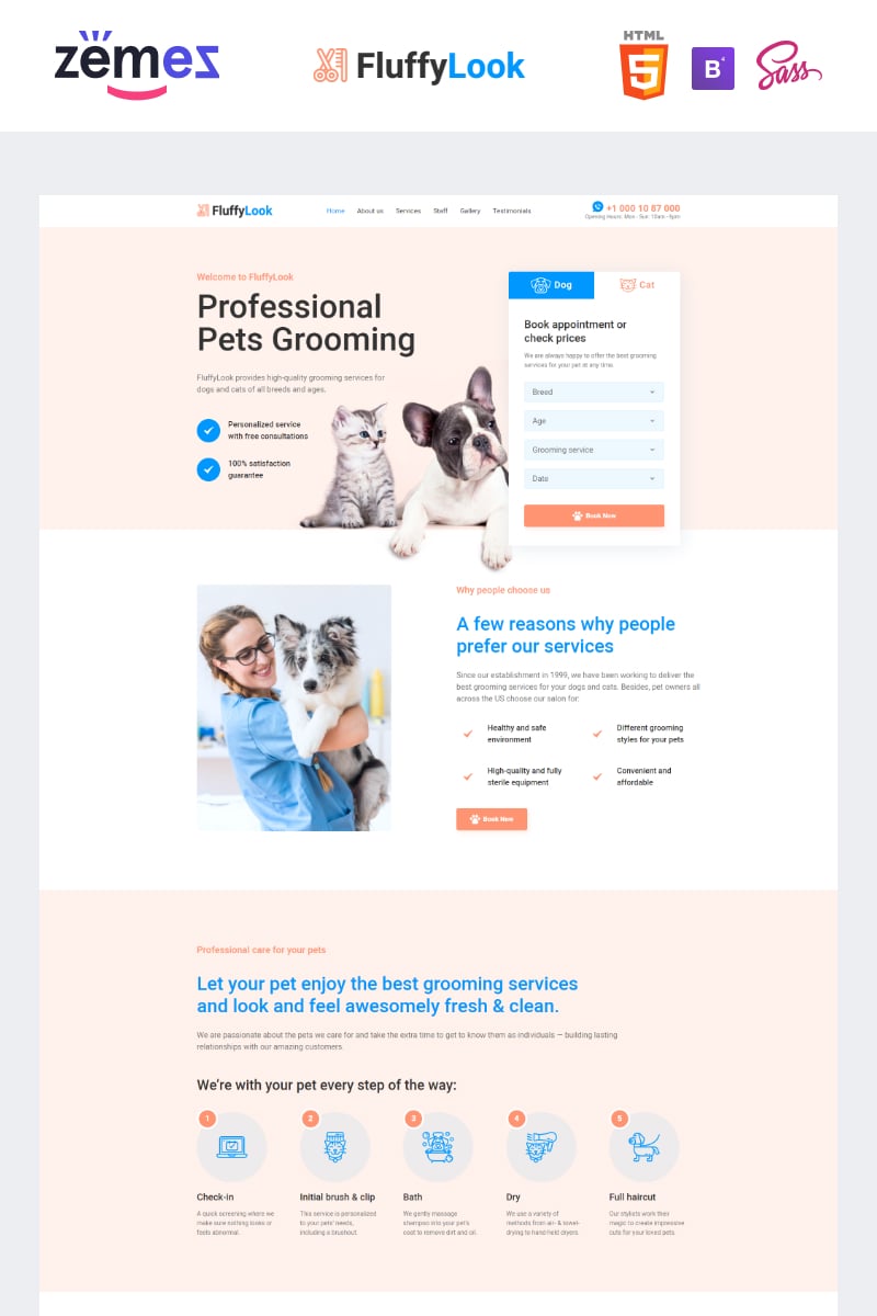Responsywny szablon Landing Page FluffyLook - Pet Grooming Clean #95956 - zrzut ekranu