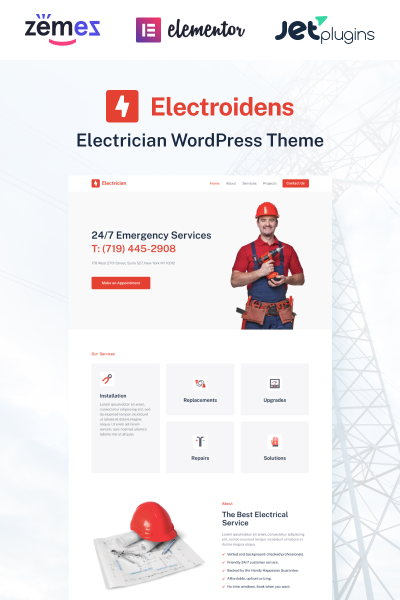 WordPress Theme namens "Electroidens - Perfect Example of Electrician Websites" #95951 - Screenshot