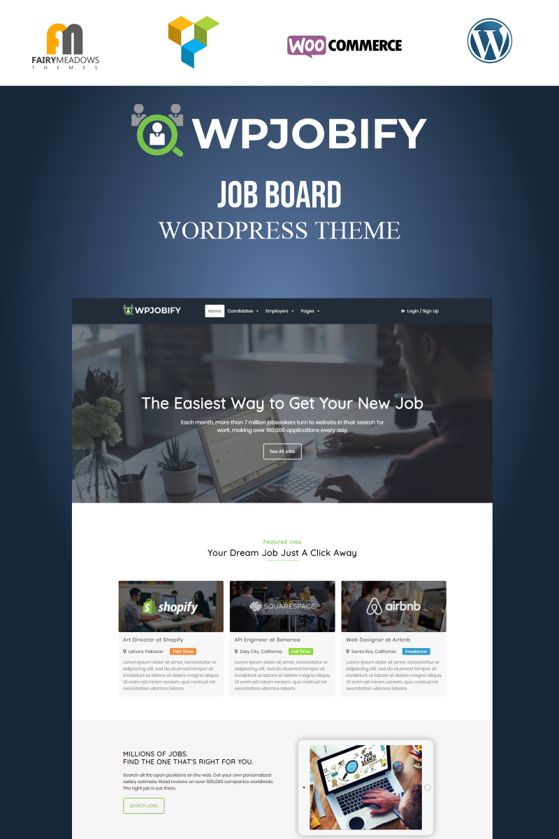 "WPJobify - Job Board" Responsive WordPress thema №95953 - screenshot