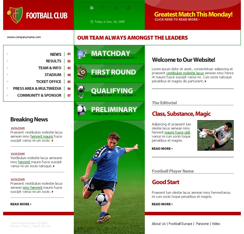 Soccer Website Template #9638