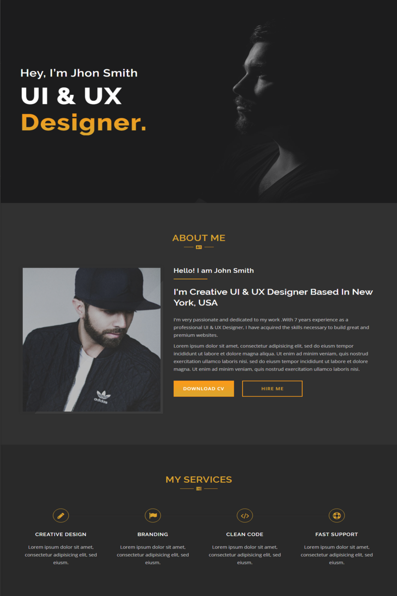 "Hayir - Responsive Personal Portfolio" Responsive Landingspagina Template №96420 - screenshot