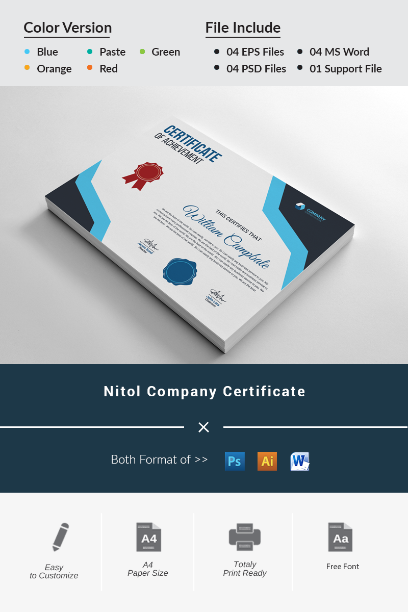 Nitol Company Certificate Template