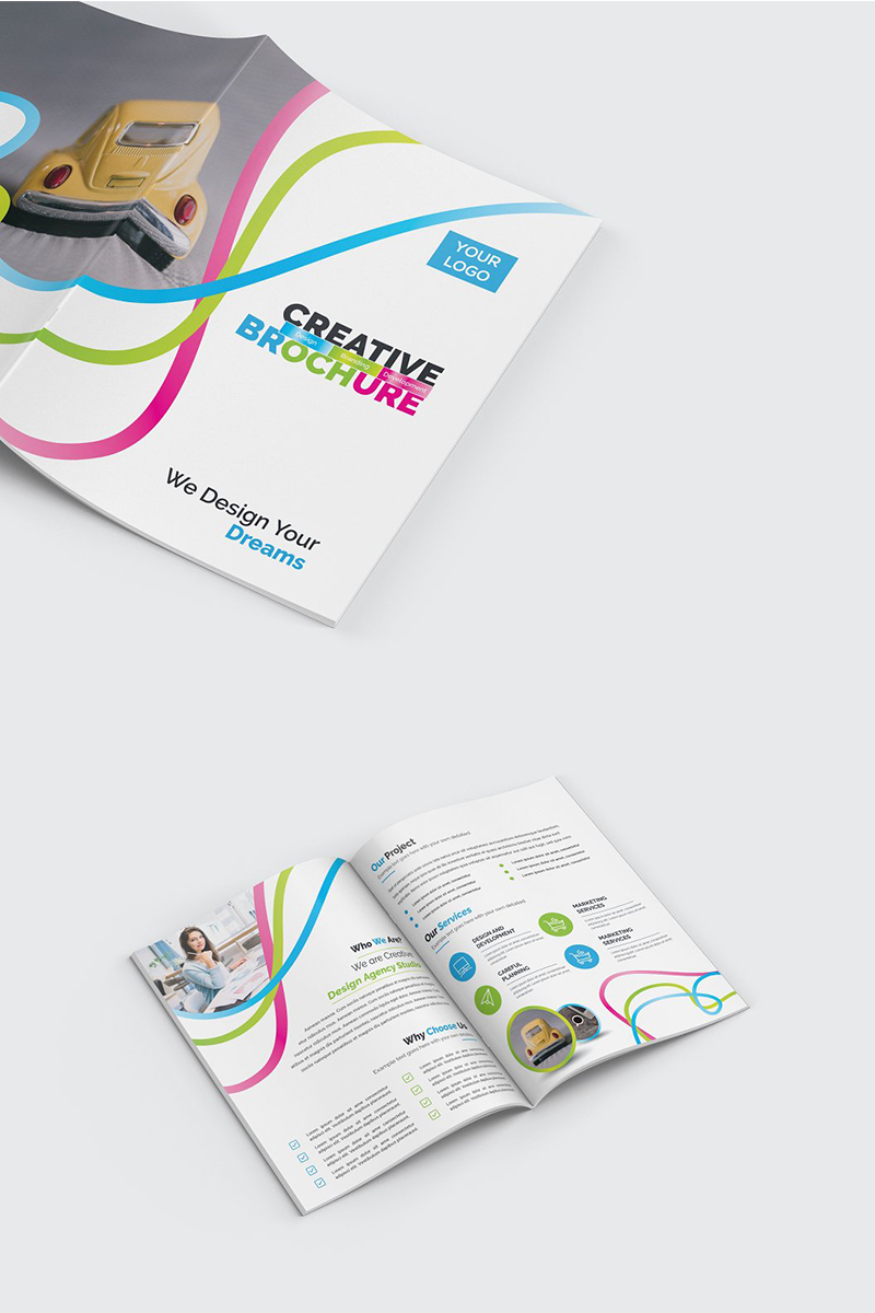 Tema di Identità Aziendale #96510 "Wavy Colorful Bifold Brochure"