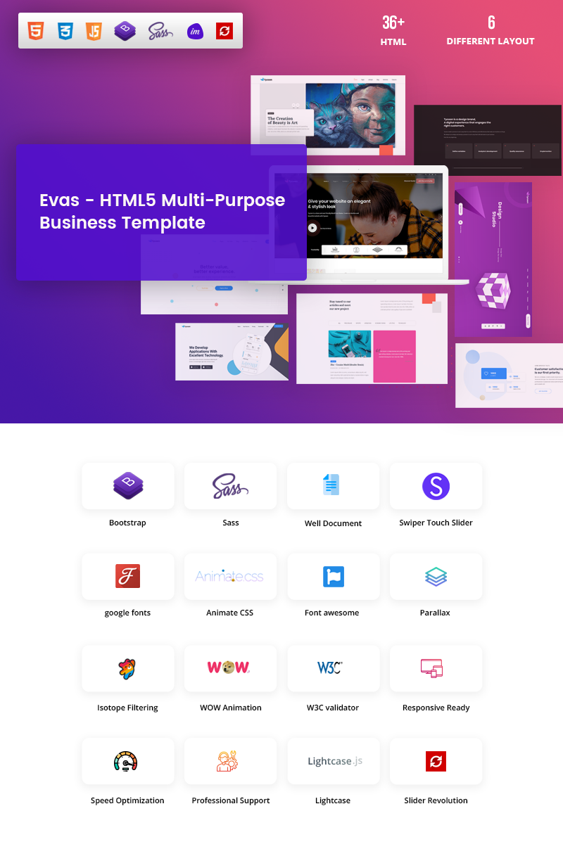 "Evas- HTML5 Multi-Purpose Business" Responsive Website template №96819 - screenshot