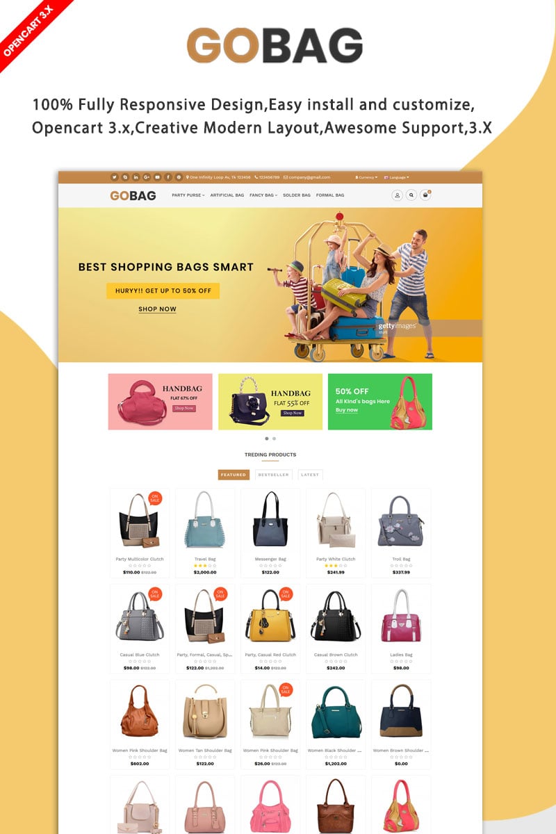 "Gobag Responsive Website" Responsive OpenCart Template №96825 - screenshot