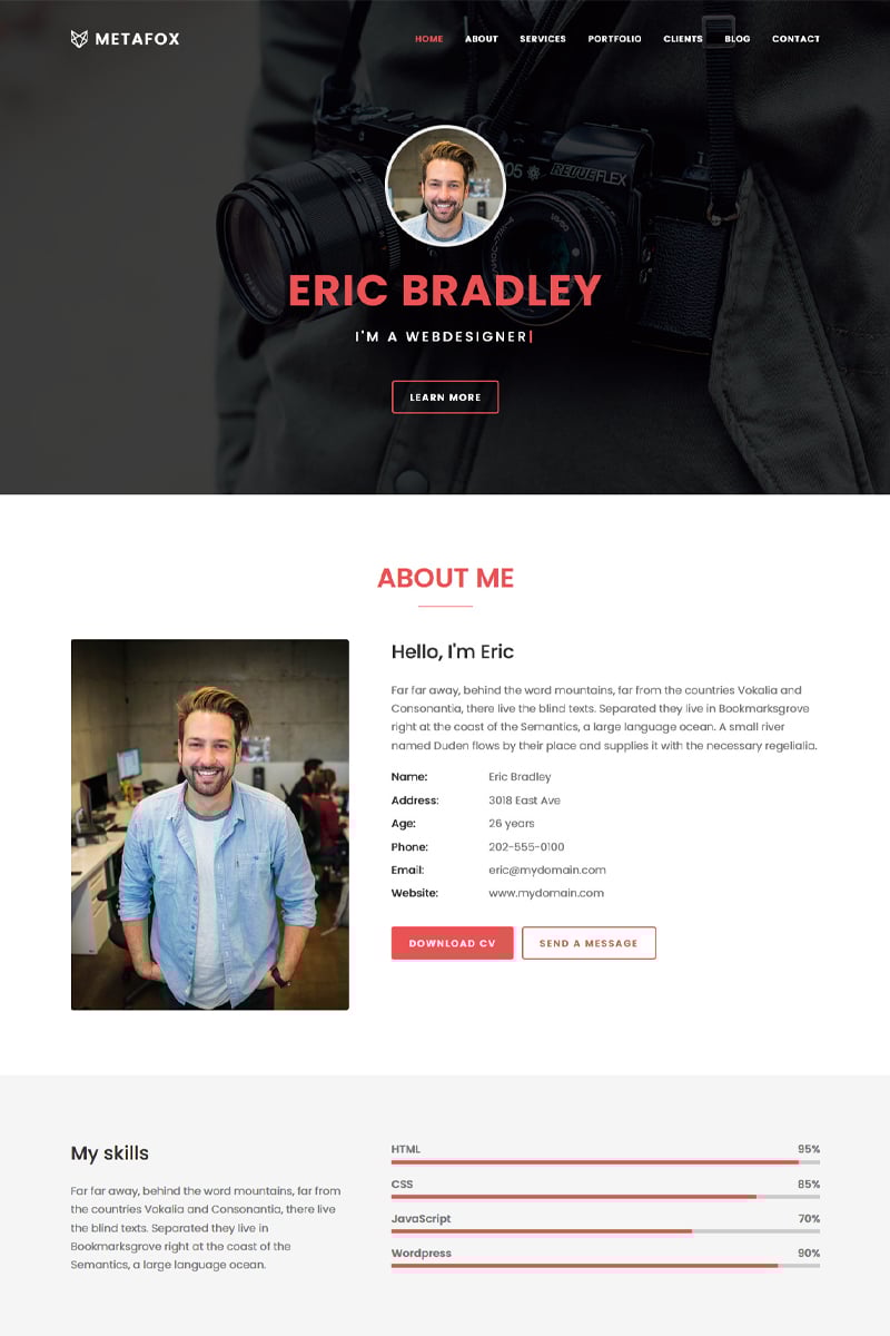 Responsywny szablon Landing Page Metafox Responsive Bootstrap Portfolio #96822 - zrzut ekranu