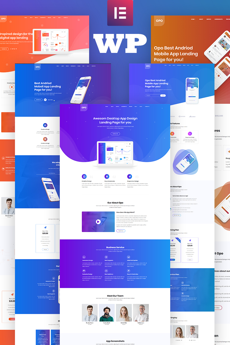 "Opo - Creative App Responsive" Responsive WordPress thema №96980