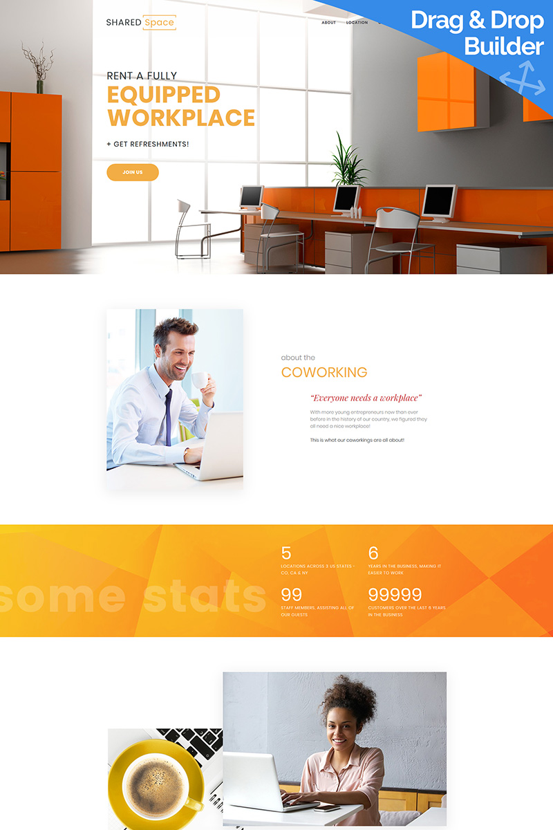 Plantilla Moto CMS 3 "SharedSpace - Coworking" #96969 - captura de pantalla