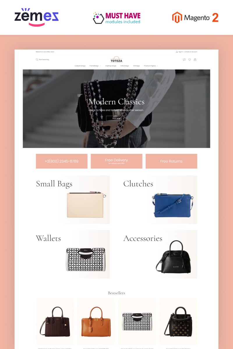 Responsivt Toteza - Bags Store Template Magento-tema #96925