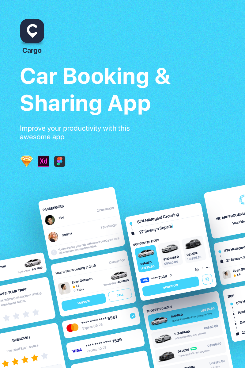 Cargo - Car Booking & Sharing App UI Elements