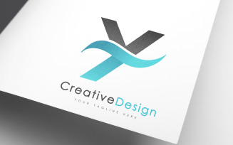Creative Y Letter Blue Wave Logo Template